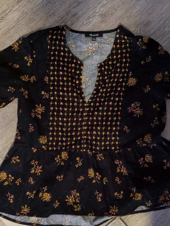 Madewell Tops - Madewell Black Floral Peplum Blouse